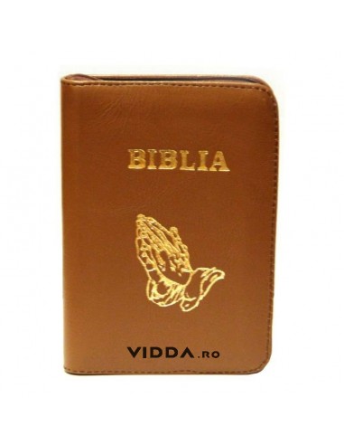 Biblia - Format mic - Maro deschis - In piele cu fermoar