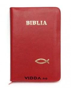 Biblia - Format mediu - Rosie - In piele cu fermoar - Peste auriu 2