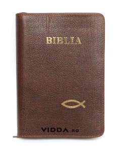Biblia - Format mediu - Maro inchis - In piele cu fermoar - Peste auriu 2