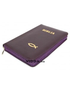 Biblia - Format mediu - Mov - In piele cu fermoar - Peste auriu
