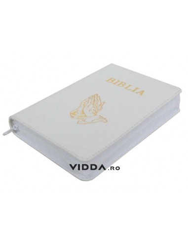 Biblia - Format mic - Alba - In piele cu fermoar - Maini in rugaciune