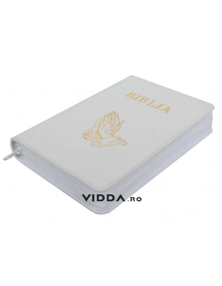 Biblia - Format mic - Alba - In piele cu fermoar - Maini in rugaciune