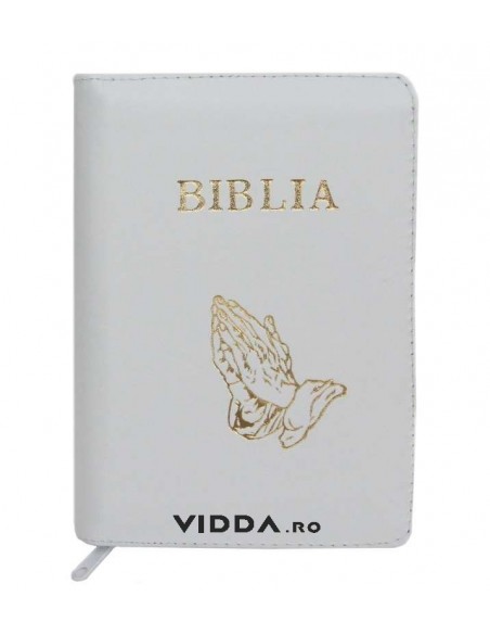 Biblia - Format mic - Alba - In piele cu fermoar - Maini in rugaciune