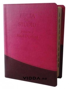 Biblia de studiu pentru o viata deplina cu explicatii - Margini aurii - Index de cautare - Piele ecologica - Roz maro
