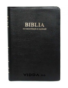 Biblia cu concordanta si explicatii - Margini aurii - Index de cautare - In piele cu fermoar - Neagra