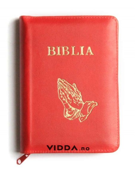 Biblia - Format mic - Rosie - In piele cu fermoar - Maini in rugaciune