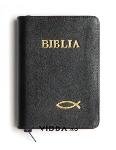 Biblia - Format mic - Neagra - In piele cu fermoar - Peste auriu