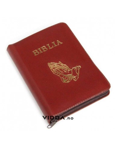 Biblia - Format mic - Maro - In piele cu fermoar - Maini in rugaciune