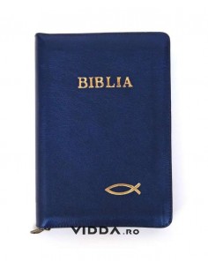 Biblia - Format mediu - Albastra - In piele cu fermoar - Peste auriu 2