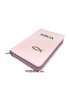 Biblia - Format mic - Roz deschis - In piele cu fermoar - Peste auriu