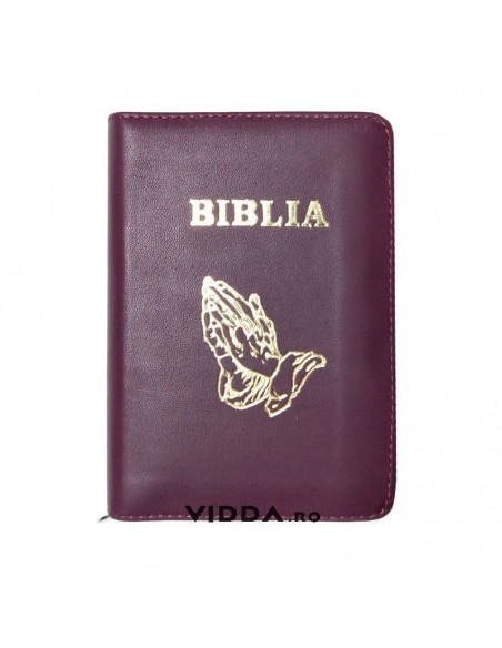 Biblia - Format mic - Maro - In piele cu fermoar - Maini in rugaciune