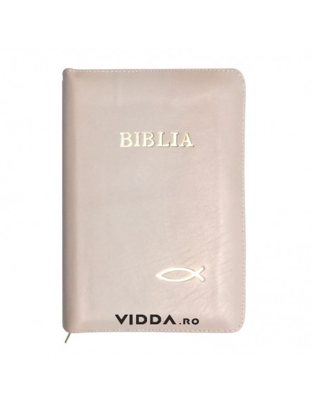 Biblia - Format mediu - Rosie - In piele cu fermoar - Peste auriu